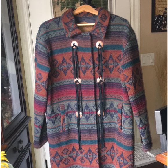 WOOLRICH XL Navaho Aztec Blanket Coat Snap Closure Down Front Double pockets - Picture 16 of 16